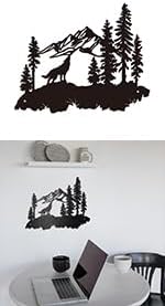 WADORN Metal Wolves Wall Art Decor, Black Iron Natural Scenery Wall Hanging Decor for Living Room Bedroom
