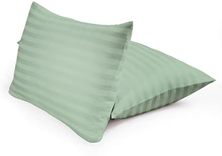 Lasin Bedding 100% Cotton Hotel Collection Pillowcases, Stripe, Standard 20" x 26", Set of 2 - Green