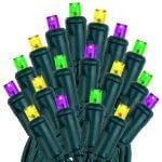 50ft 100 6" IP55, Dimmable, Novelty Lights LED Yellow/Purple/Green Mardi Gras Lights Outdoor/Indoor, Spacing, Green