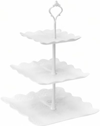 Coitak 3 Tier Cupcake Stand, Plastic Tiered Serving Stand, Square Dessert Tray for Baby Shower, Tea Party, Wedding