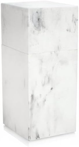 Essentra Home Toothbrush Holder with Lid, Elegant White Marble Bathroom Toothbrush & Toothpaste Organizer Blanc