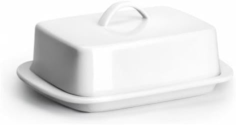 Sweese Large Butter Dish with Lid for Countertop, 8oz Porcelain Butter Keeper with Handle Cover Design, White