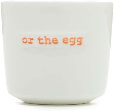 Word Range Ceramic Set of 4 Egg Cups, Gift Boxed, What Came First the Chicken or the Egg