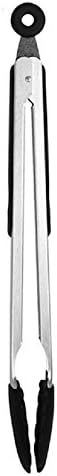 Long Kitchen Grill Tongs, Heavy Duty Stainless Steel with Locking Heat Resistant Non-Stick Silicone Tips