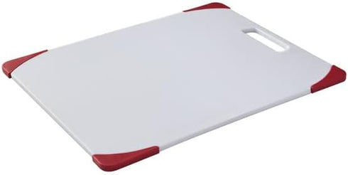 Farberware Nonslip Plastic Cutting Board, 11-Inch-by-14-Inch, White/Red by Farberware