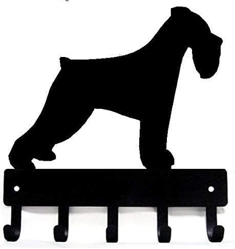 Key Holder & Dog Leash Hanger for Wall - Miniature Schnauzer (Natural Ears) - Large 9 inch Wide with 5 Hooks