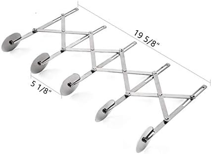 Stainless Steel 5 Wheel Pastry Cutter - Adjustable Baking Cutter Roller, Cookie Dough Divider, Pizza Slicer, 9.0x2.0
