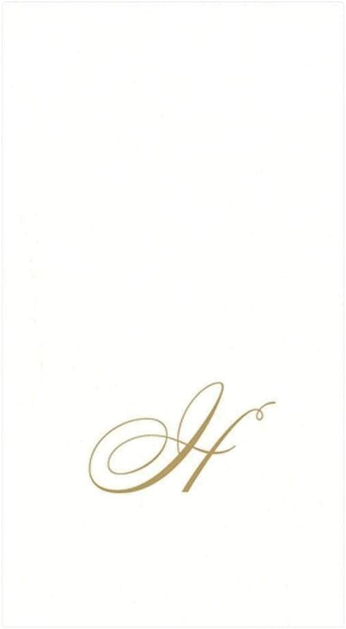 Caspari Pack of 24 White Pearl & Gold Paper Linen Guest Towel Napkins, Letter H