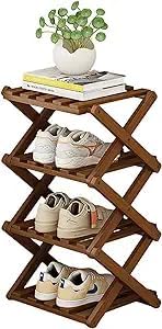 YYW Bamboo Shoe Rack for Entryway,Installation-Free and Foldable Vertical Shoe Storage Organizer,Free
