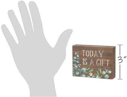 Inspirational Wood Grain Mini Block Sign, 4" Today is a Gift