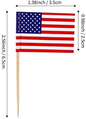 CYPS 100 Pcs USA American Flag Toothpick Flags, Small Mini Stick Cupcake Toppers, 4th of July, Veterans Day Party