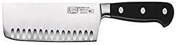 Winco KFP-73, 7" Acero Nakiri Knife, Hollow Ground Asian Style Knife with Black POM Handle, Vegetable Knife, Japanese Cleaver Chopping Knife, NSF by Winco
