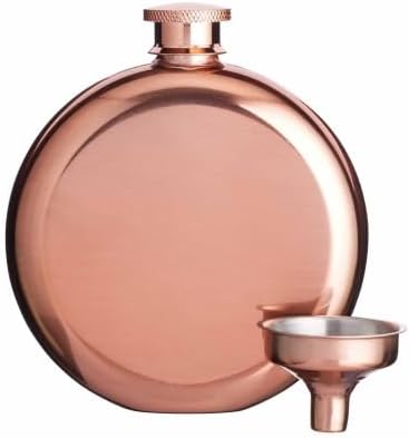 Luxury Stainless Steel Mini Hip Flask - 140 ml (5 fl oz) with Decanting Funnel, Copper Effect