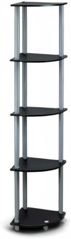 5-Tier Furinno TURN-N-TUBE Corner Shelf, Corner Bookshelf, Open Storage Shelves, for Organization and Storage, Living