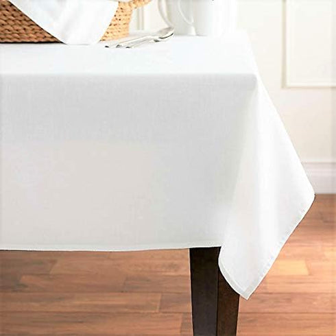 Pomp White Premium Polyester Tablecloth, 60" x 102" Inch, Wrinkle & Stain Resistant Easy Care Fabric for 6FT Table