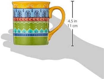 Set 4 16 oz Valencia Mugs of Colorful Ceramic Coffee Cups with Bold Multicolor Patterns, Microwave & Dishwasher Safe