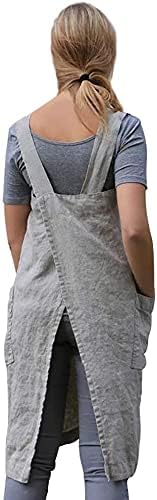 YESDOOD Cotton Linen Apron, Cross Back Apron for Women with Pockets, Pinafore Dress for Cooking