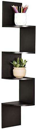 WELLAND Zig Zag 4 Tiers Black Finished Floating Shelf,Wall Mounted Corner Wall
