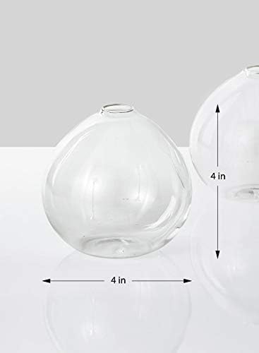 Serene Spaces Living Set of 2 Clear Ball Bud Vase - Vintage Style Vase for Flowers, 4" Tall and 4" Diameter