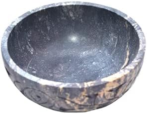 Marble Soapstone Natural Smudge Pot, Stone Bowl for Scrying and Smudge (5 Inch) from India, Handmade Leaf Carved Design