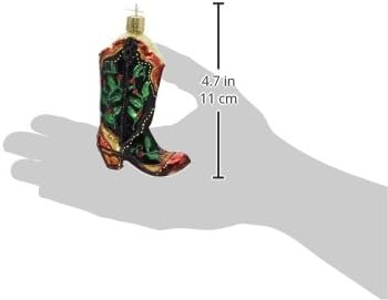 Old World Christmas Cowboy Pioneer Collection Glass Blown Ornaments, Holly Berry Cowboy Boot