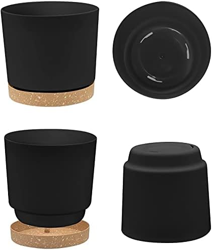 ZMTECH Set of 3 8'' Self Watering Plant Pots, Plastic Planters with Drainage Hole and Saucer for Indoor Outdoor Use