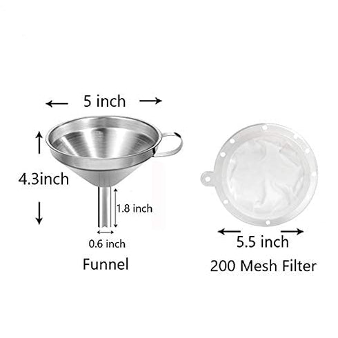 5-Inch Funnel with Fine Mesh Strainer, 304 Stainless Steel Cooking Oil Filter Strainer
