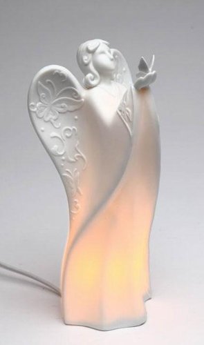 ATD Festive"Angel Holding Butterfly" White Porcelain Plug-in Night Light