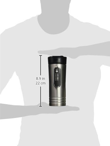 RoadPro RP0719 12-Volt Premium Heated Travel Mug, 15oz, Silver and Black