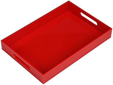 Sturdy Red Acrylic Serving Tray with Handles, 10x15 Inch for Serving Coffee, Appetizer, Breakfast, Butler, Makeup