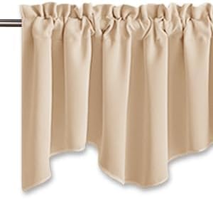 NICETOWN Room Darkening Window Valance, Solid Thermal Insulated 52"x18" Scalloped Curtain Panels (Biscotti Beige, 4
