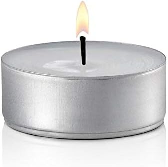 White Unscented Tea Lights, Smokeless & Dripless, Long Lasting Flames for Dinners & Events (Bulk Pack of 100)