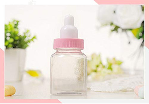 3.5 Inches Baby Bottle Shower Favor, Mini Plastic Candy Bottle, Baby Shower Supplies (2 Dozens, Pink)