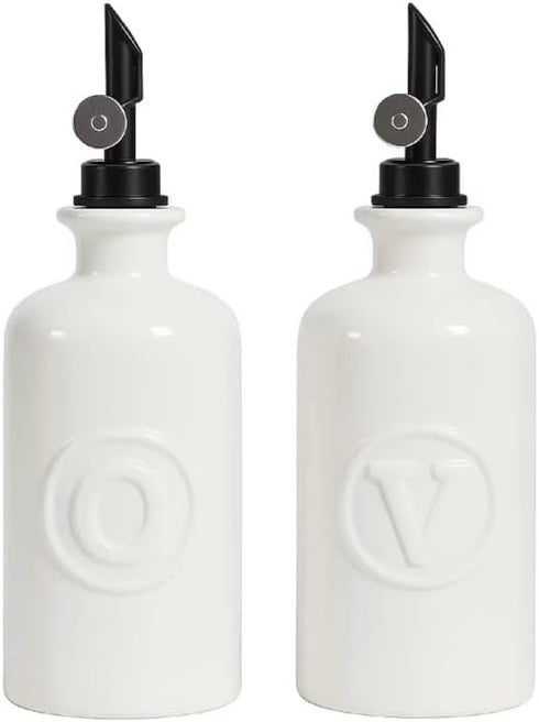 Mlle Label Oil and Vinegar Dispenser Set 2 White Ceramic 500 ml Bottles with