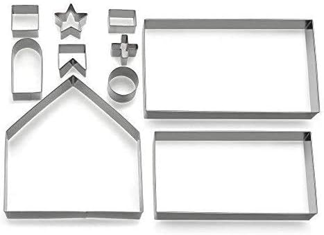 Gingerbread House Cookie Cutter Set - 10 PCS 3D Christmas House Kit with Gift Box Packaging