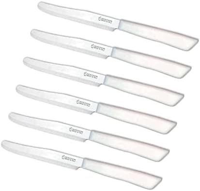 6 Kitchen Knives - 4.3"/11cm Italian Stainless Steel Serrated Vegetable/Steak/Table Knife Cutlery, Rounded Tip (White)
