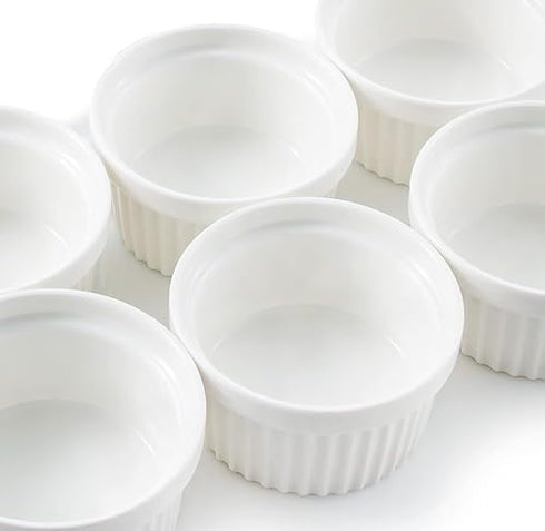 Nuwave Ceramic Ramekins 8 oz, Set of 6, Elegant Style for Baking Souffles, Custards, Puddings, 4.3” Wide & 2” Tall,