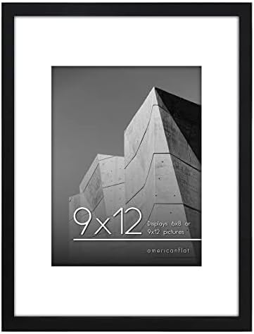 Americanflat 9x12 Picture Frame with Shatter-Resistant Glass - Use as 6x8 Frame with Mat or Display 9x12 Photo