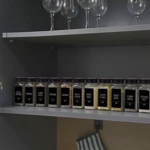66 547 4oz Churboro Spice Jars with Labels- Glass Spice Jars with Black Metal Caps, Empty Spice Containers with Shaker