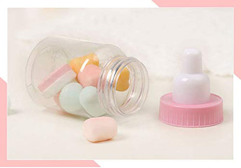 3.5 Inches Baby Bottle Shower Favor, Mini Plastic Candy Bottle, Baby Shower Supplies (2 Dozens, Pink)