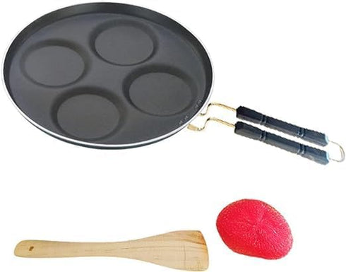 Satre Online Non Stick Aluminium 4 Cavity Uttapa Pan with Handle, Mini Appam Maker - Black