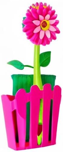 3-in-1 Set, Vigar Flower Power Kitchen Sink Caddy Flower-Shaped Dish Brush, Sponge, Fence-shaped Holder and Suction