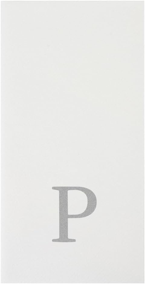 15.8 7.9 Inch 50 Luxenap X Linen-Feel Guest Towels, Lettered Hand Towels - Silver Letter 'P', Sans Serif Font, White