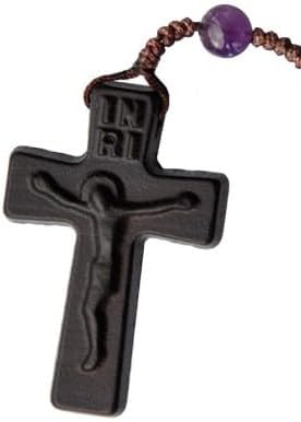 5 Decade Catholic Rosary Sine Cera Amethyst/Jujube Wood, Laser Engraved Crucifix/Double-Sided Centerpiece