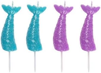 Glitter Mermaid Tail Candle Picks, Birthday Cake Party Supplies, 4 Ct