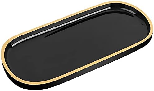 Jewelry Organizer Tray, Oval Resin Dish for Bathroom Kitchen Dresser, Ring Holder Cosmetic Organizer - Black & Gold