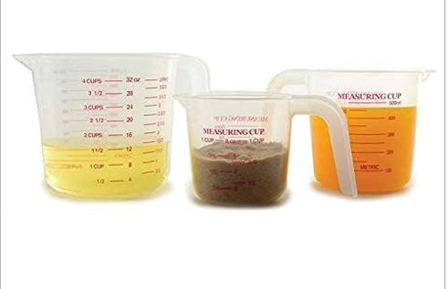 Plastic Measuring Cup Set, 3Pcs BPA Free Clear Heat-resistant with Angled Grip and Spout for Kitchen Use