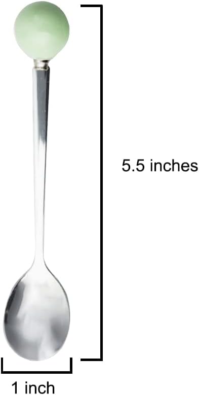 Stainless Steel Coffee Spoon,Teaspoon,Sugar Spoon,Korean Dessert Spoon with Ceramic Ball, Spoons 4 Pieces 5.5 Inches Green