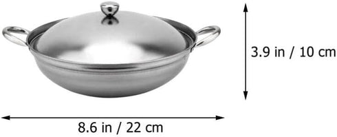 Ciieeo Shabu Shabu Hot Pot, Stainless Steel Camping Stove Cooking Pot with Lid, 22cm Chef Wok and Paella Skillet