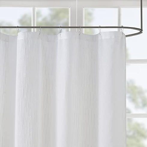 Madison Park Anna Sheers Shower Curtain, Textured Striped Design, 72x72", Ivory